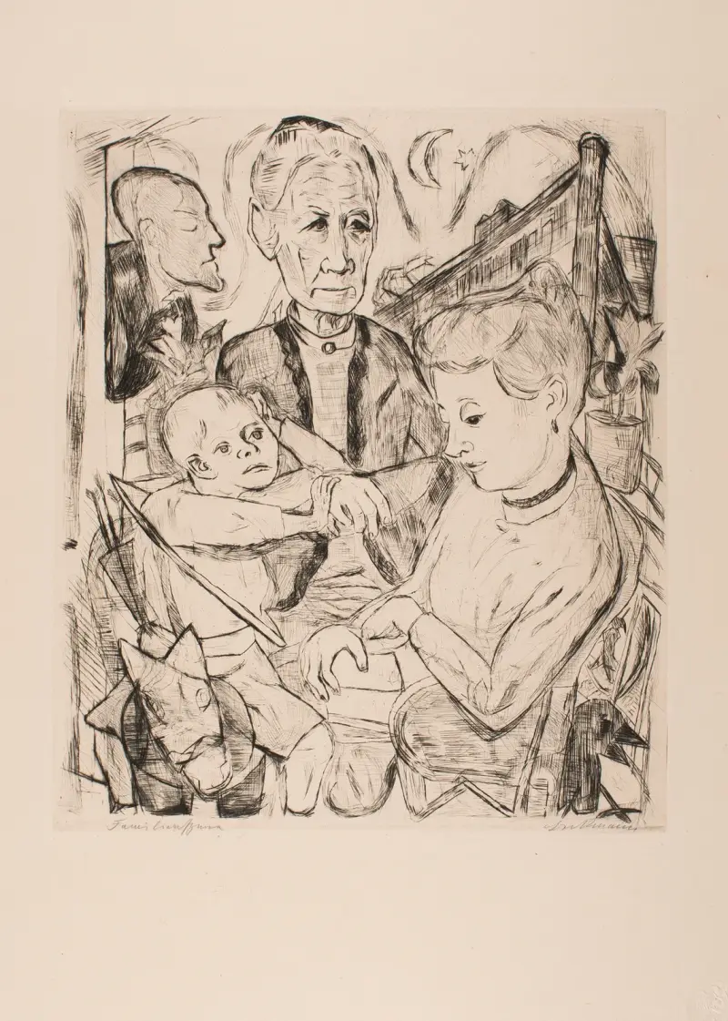 Familjescen (familjen Beckmann), plansch 2 från portföljen ”Ansikten” av Max Beckmann