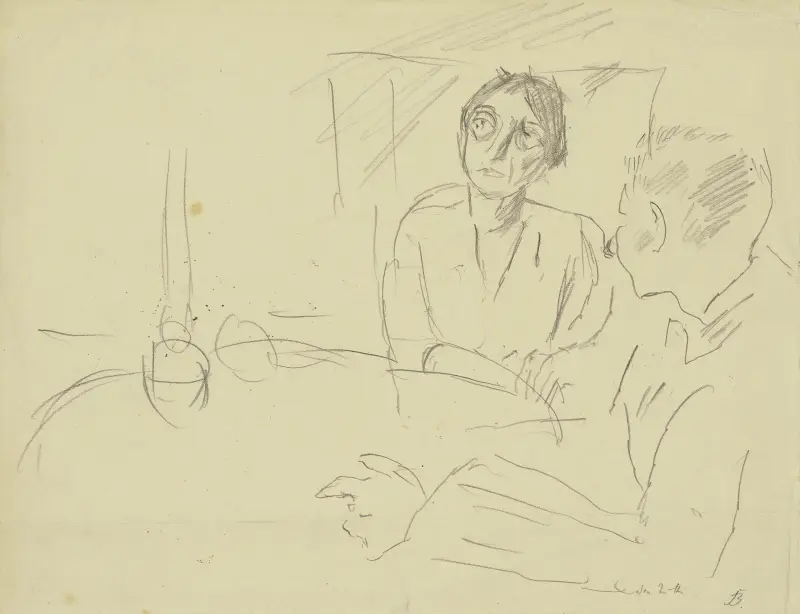 Kvinna och man sittande vid ett runt bord av Max Beckmann