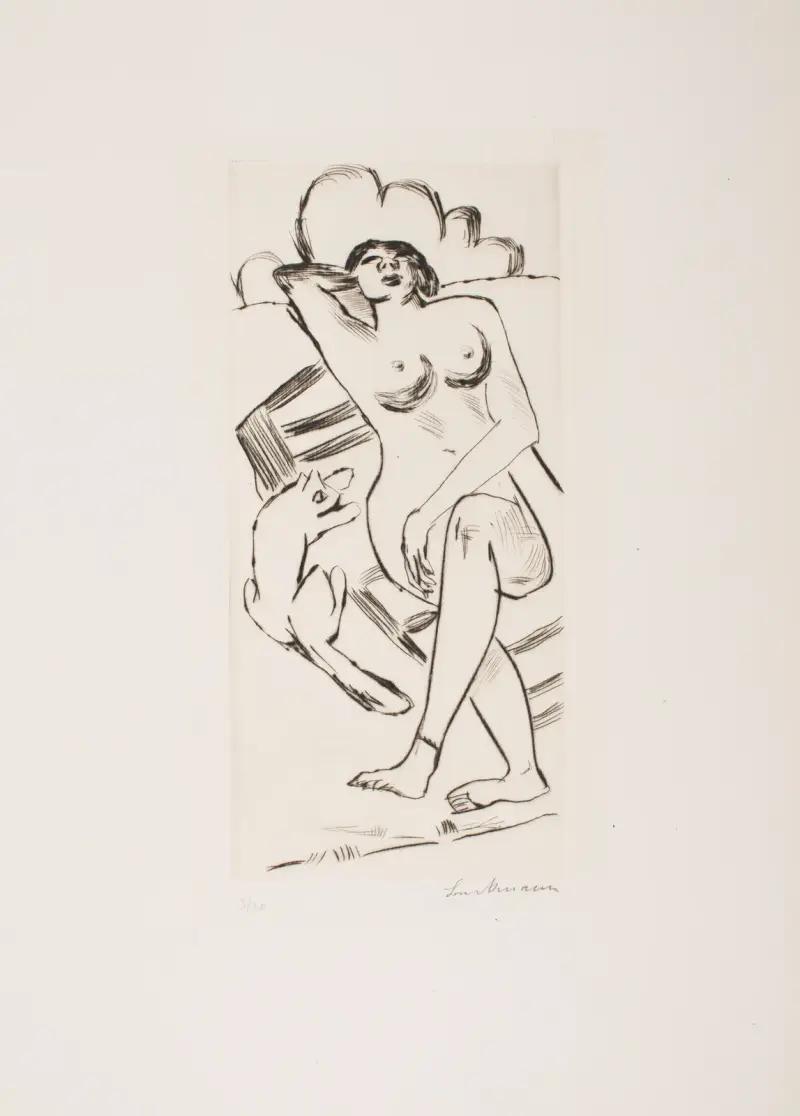 Nude and Cat on the Beach av Max Beckmann