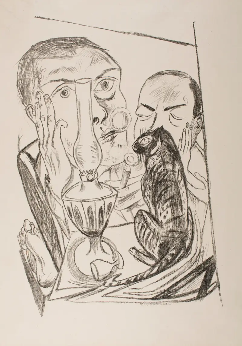 Self-Portrait with Cat and Lamp av Max Beckmann