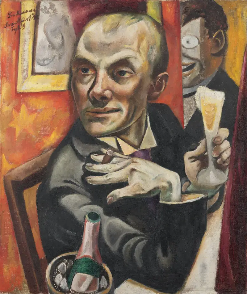 Autoportrét se sklenkou šampaňského, Max Beckmann