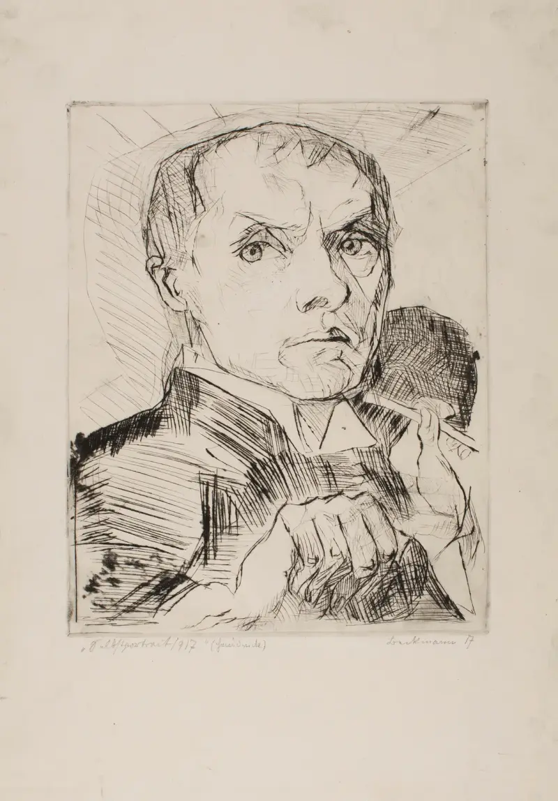 Selbstbildnis mit Stift, Blatt 19 aus „Gesichter“ von Max Beckmann