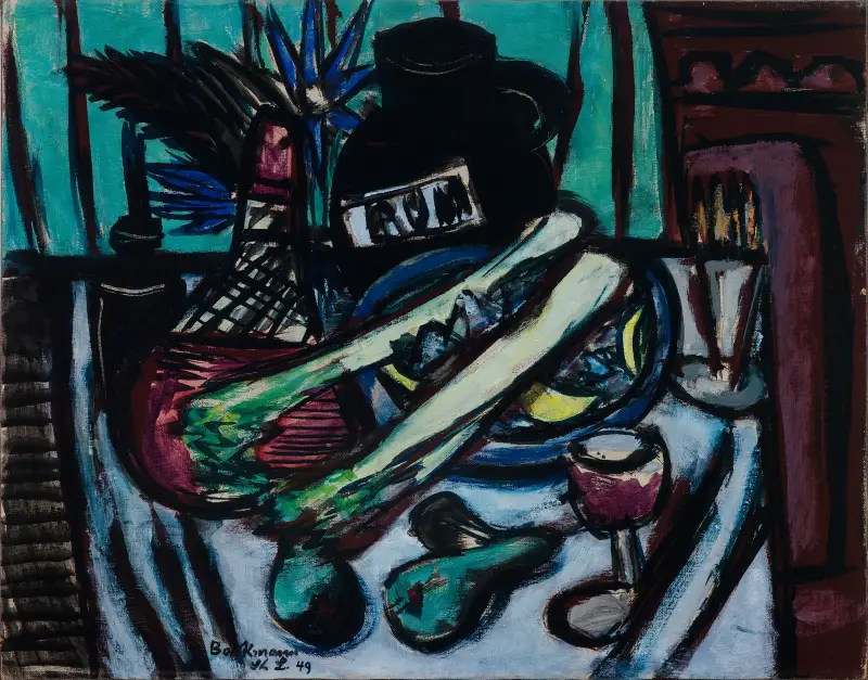 Still Life with Chianti Bottle and Celery av Max Beckmann