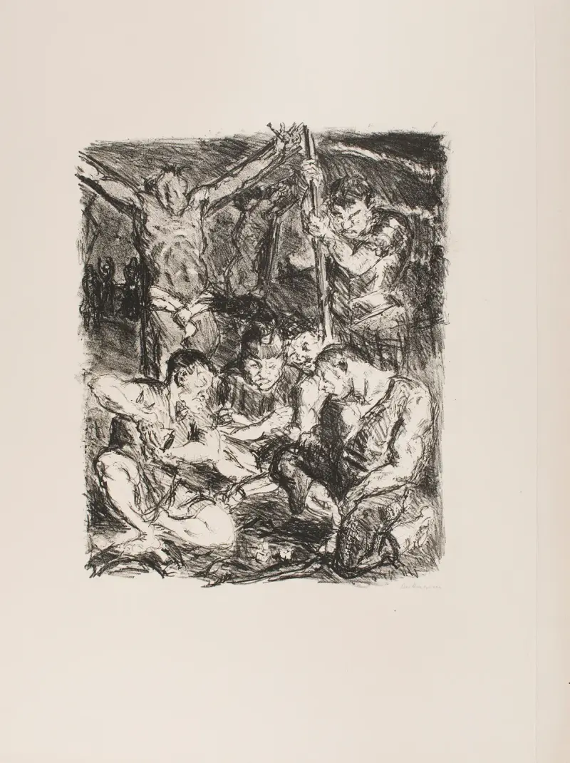 Tärningskast inför korset, blad 6 ur portföljen 'Sex litografier till Nya testamentet' av Max Beckmann
