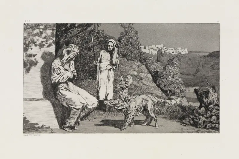 Pyramus i Tysbe II (Ocalenia ofiar Owidiusza, Opus II, karta 3), Max Klinger