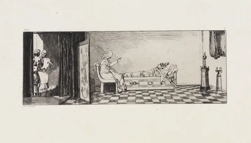 Pyramus und Thisbe IV (Rettungen Ovidischer Opfer, Opus II, Blatt 5) av Max Klinger