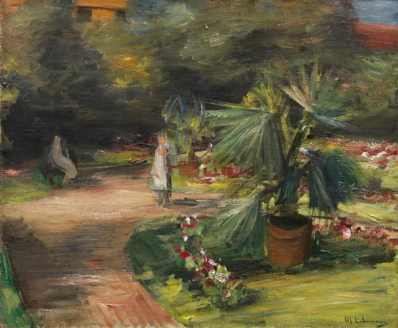 Garten mit Palme und zwei weiblichen Figuren von Max Liebermann