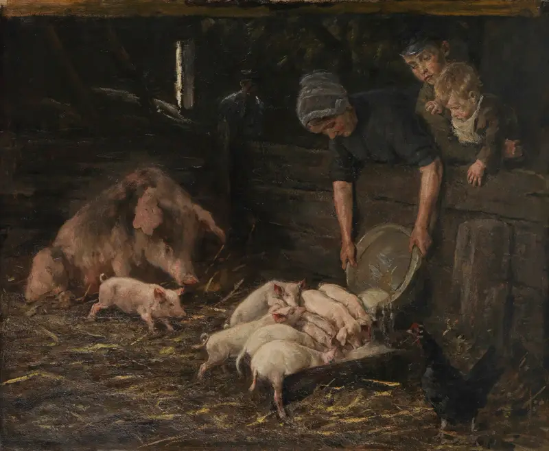 The nursery – pig pens av Max Liebermann