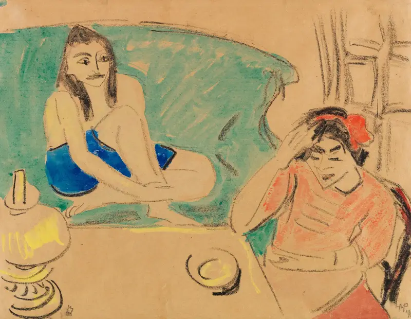 Dwie dziewczyny przy stole, Hermann Max Pechstein