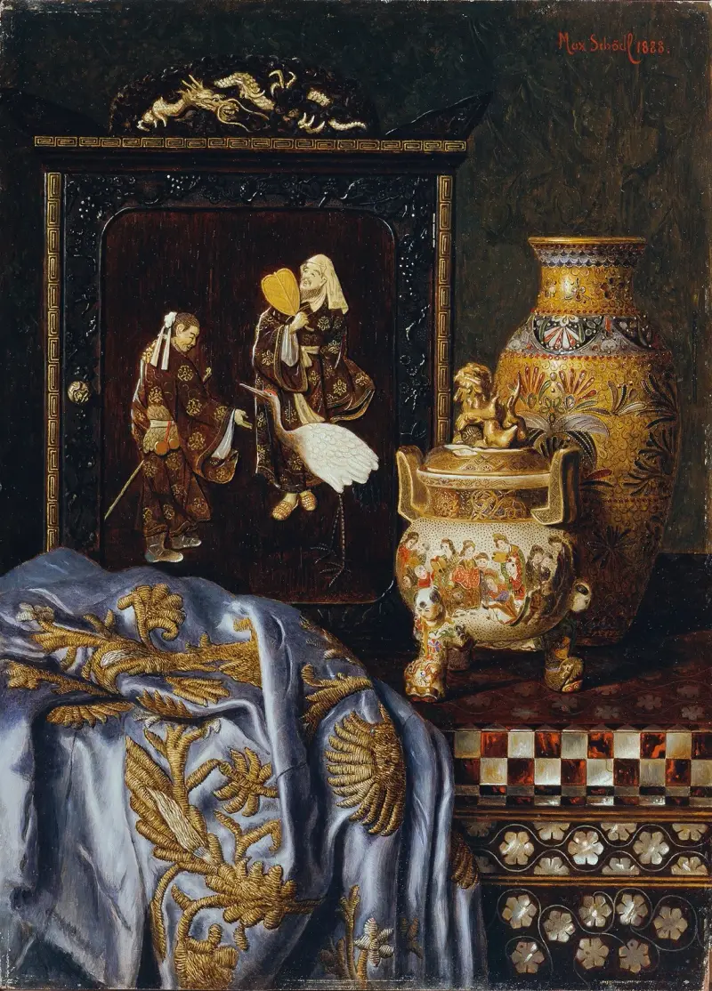Stillleben mit japanischen Kunstgegenständen av Max Schödl