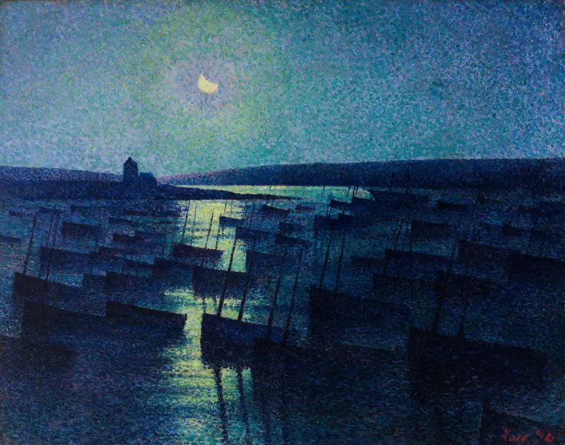 Camaret, månsken och fiskebåtar av Maximilien Luce