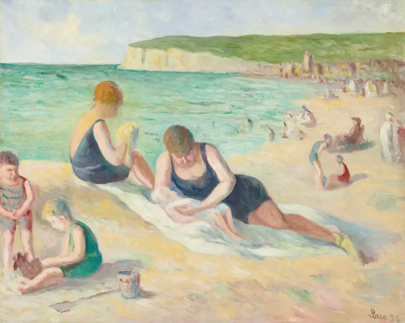 La Plage De Mers-Les-Bains av Maximilien Luce