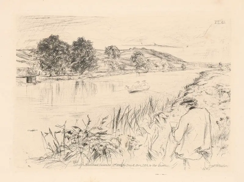 A river scene av James Abbott McNeill Whistler