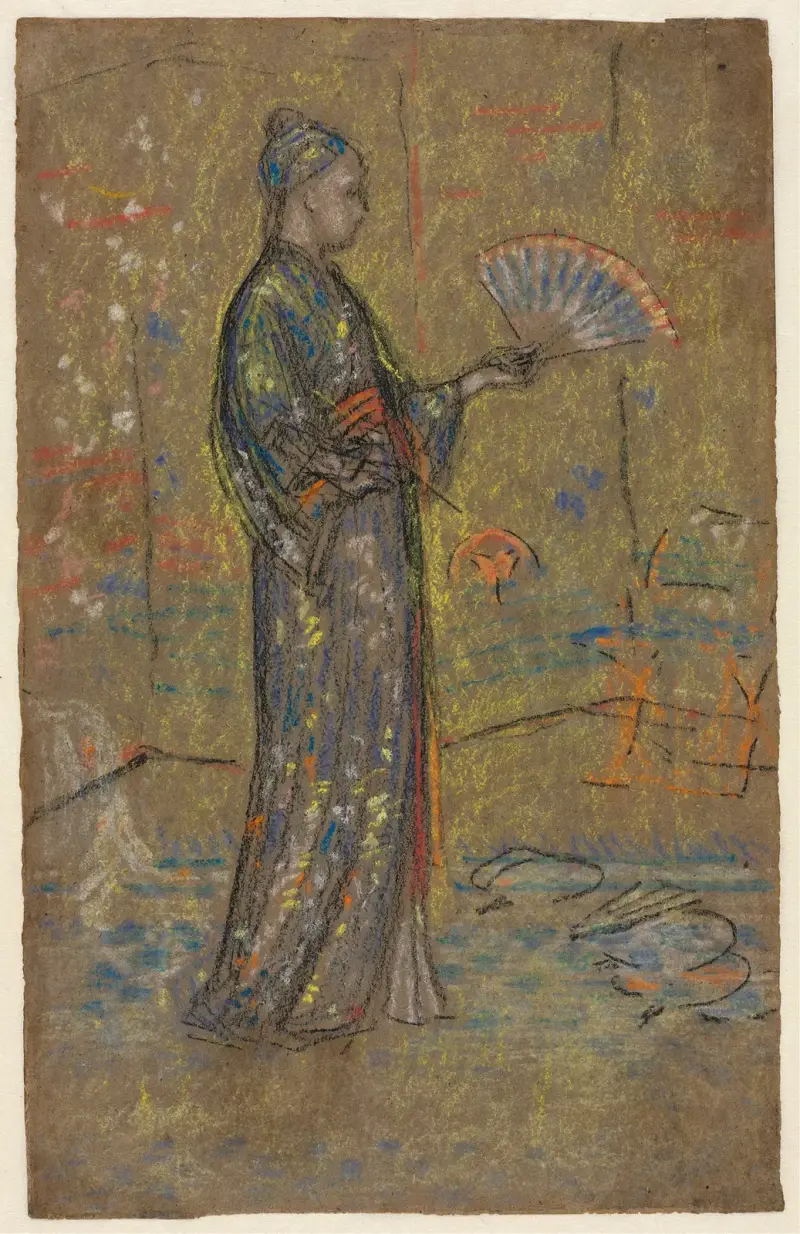 Japansk kvinna som målar en solfjäder av James Abbott McNeill Whistler