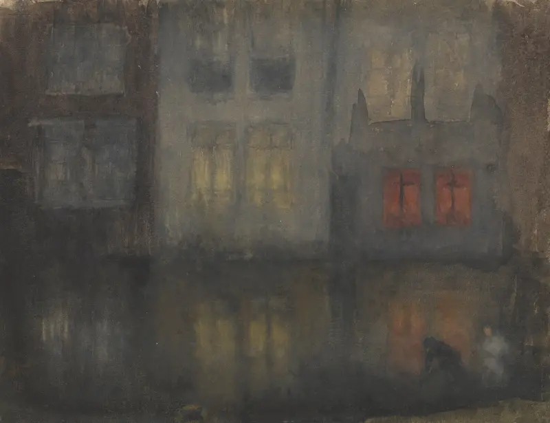 Nokturn: Svart och rött – Bakre kanalen, Holland av James Abbott McNeill Whistler
