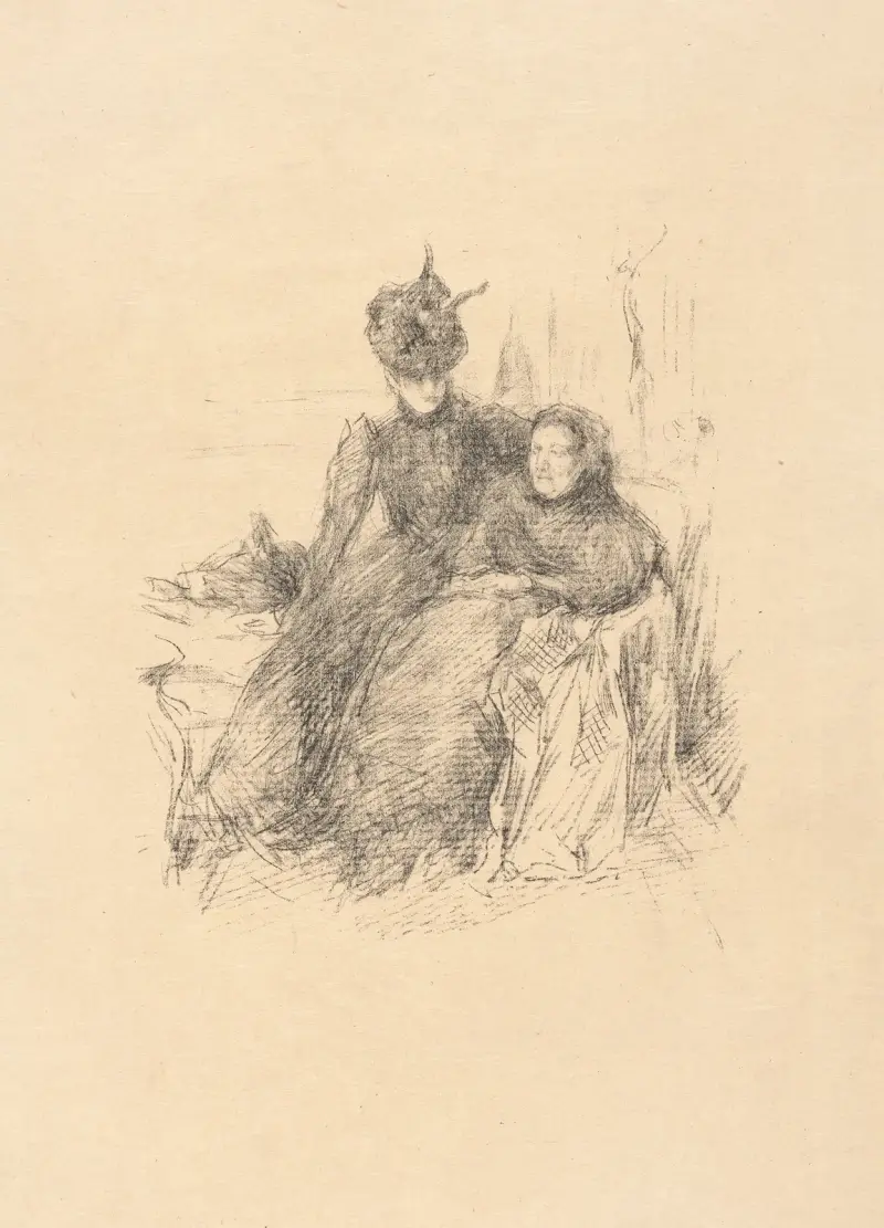 Ung dam i hatt, sittande med armen om en äldre dam av James Abbott McNeill Whistler