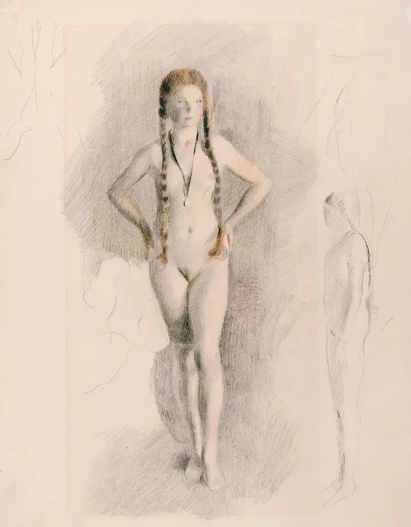 Mädchen mit Medaillon av Otto Meyer-Amden