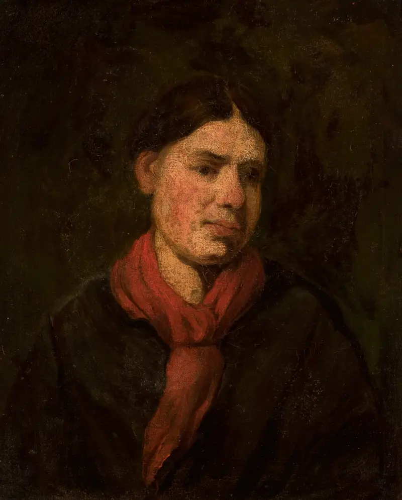 Girl in a red scarf av Piotr Michałowski