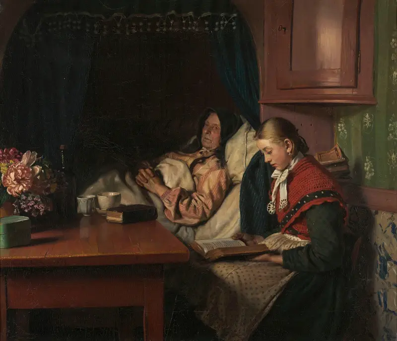 Vid mormors sjukbädd av Michael Ancher