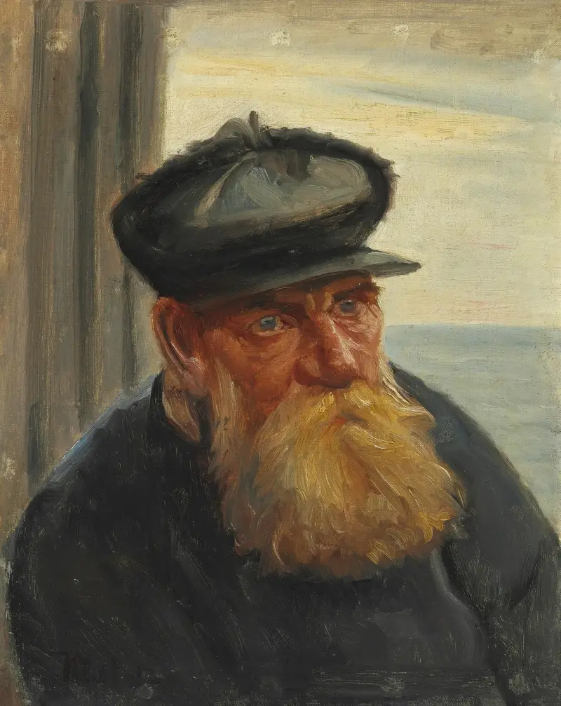 Skagenfiskare med havet i bakgrunden av Michael Ancher