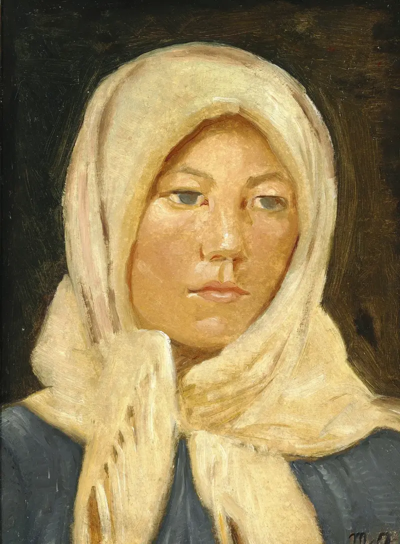 Ung skagenflicka med halsduk av Michael Ancher