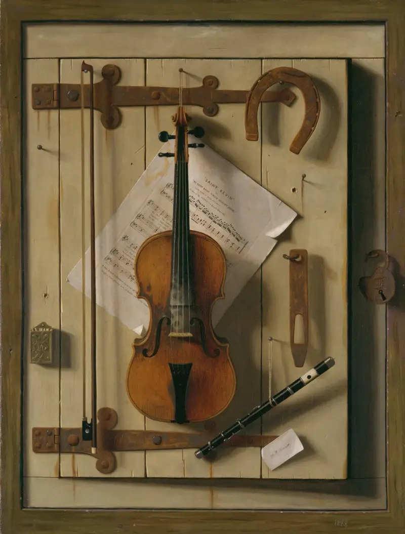 Stilleben – violin och noter av William Michael Harnett