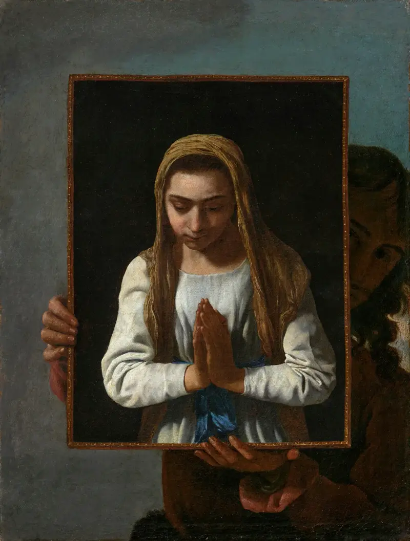 Ett porträtt av konstnären, framställande Jungfrun i bön av Michael Sweerts