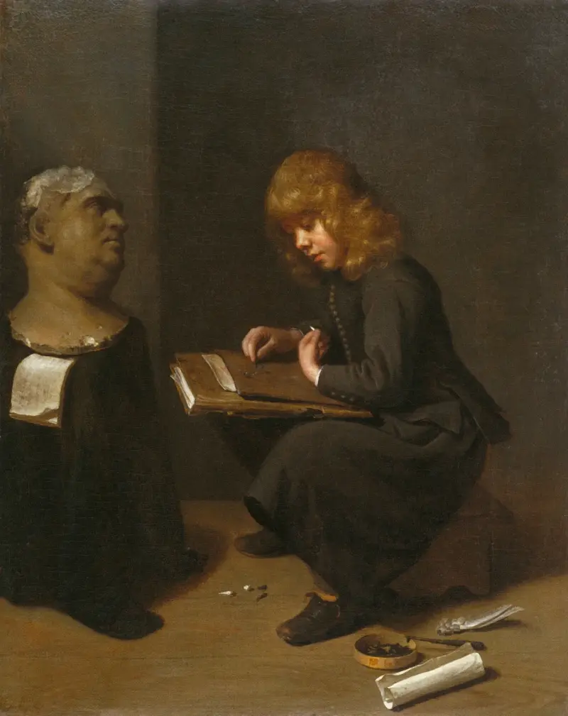 Pojke som tecknar framför bysten av en romersk kejsare av Michael Sweerts