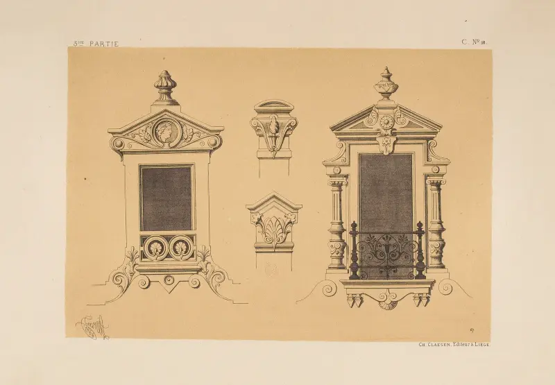 Takfönster och skorstenskrona; nygrekisk stil, 1866 – nr 1 av Michel Liénard