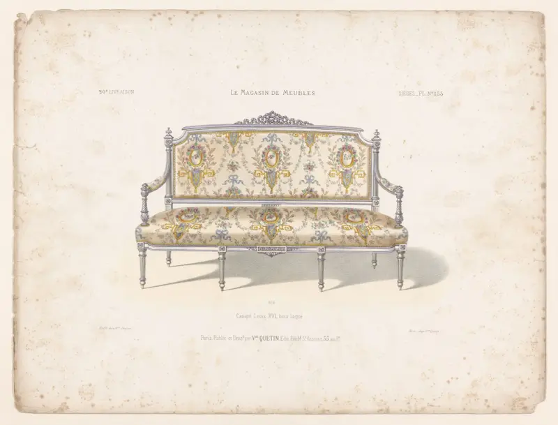 Soffa i Ludvig XVI-stil, lackat trä av Victor Léon Michel Quétin