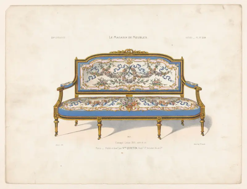 Canapé Louis XVI, noir et or av Victor Léon Michel Quétin