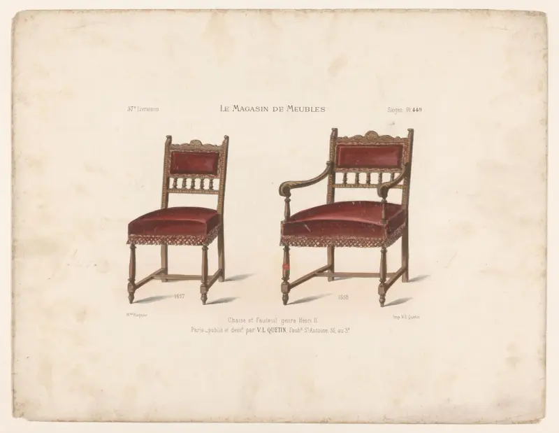 Stuhl und Lehnstuhl im Stil Heinrichs II. von Victor Léon Michel Quétin
