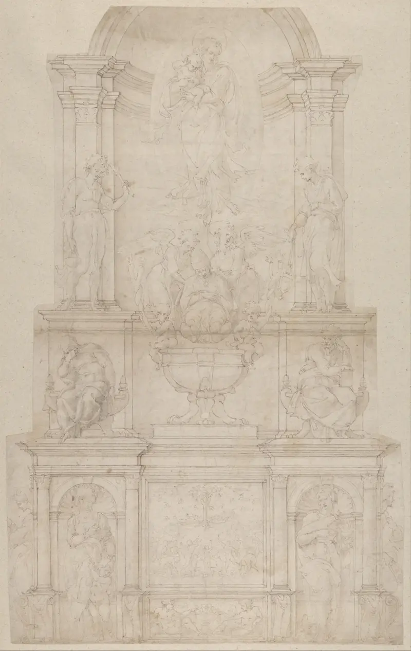 Utkast till påve Julius II della Roveres gravmonument (1505–6) av Michelangelo