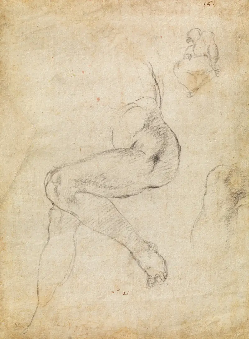 Studier till den libyska sibyllan och en liten skiss till en sittande figur av Michelangelo