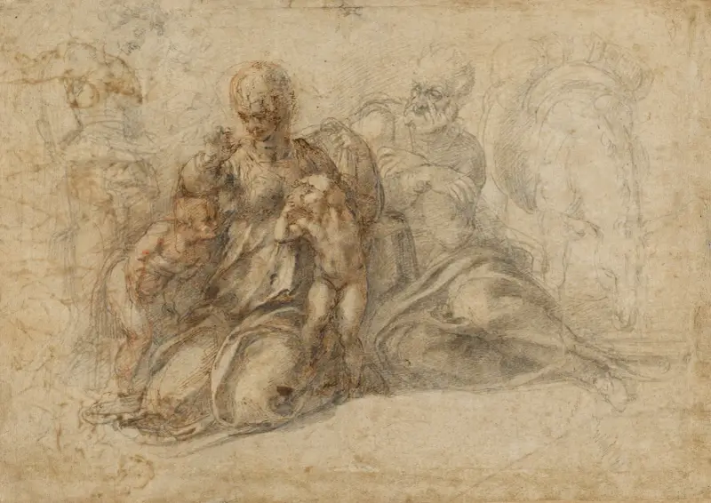 Den heliga familjen med Johannes Döparen som barn av Michelangelo