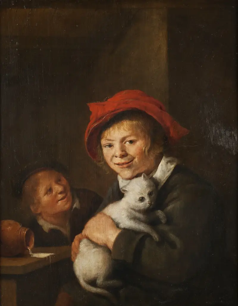 Zwei Jungen, die mit einer Katze spielen von Jan Miense Molenaer