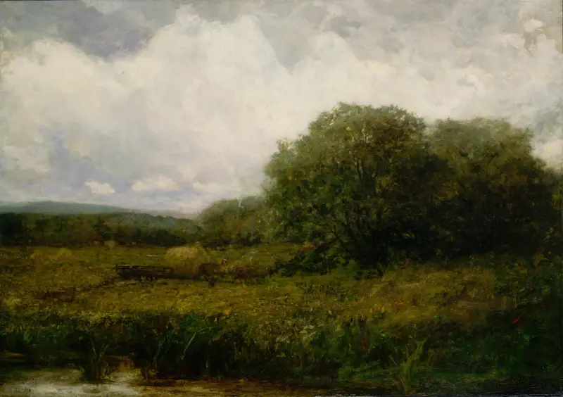 Untitled (landscape with oxen and haycart crossing bridge) – nr 6 av Edward Mitchell Bannister