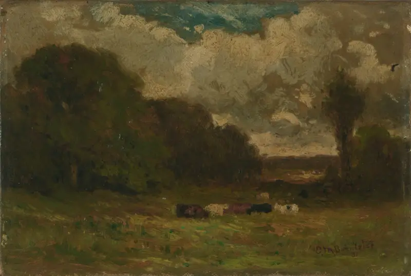 Bez tytułu (krajobraz z krowami i drzewami), 1881, Edward Mitchell Bannister