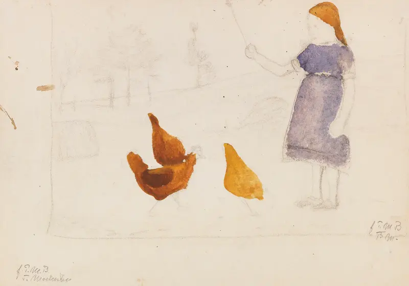 Elsbeth mit Hühnern von Paula Modersohn-Becker