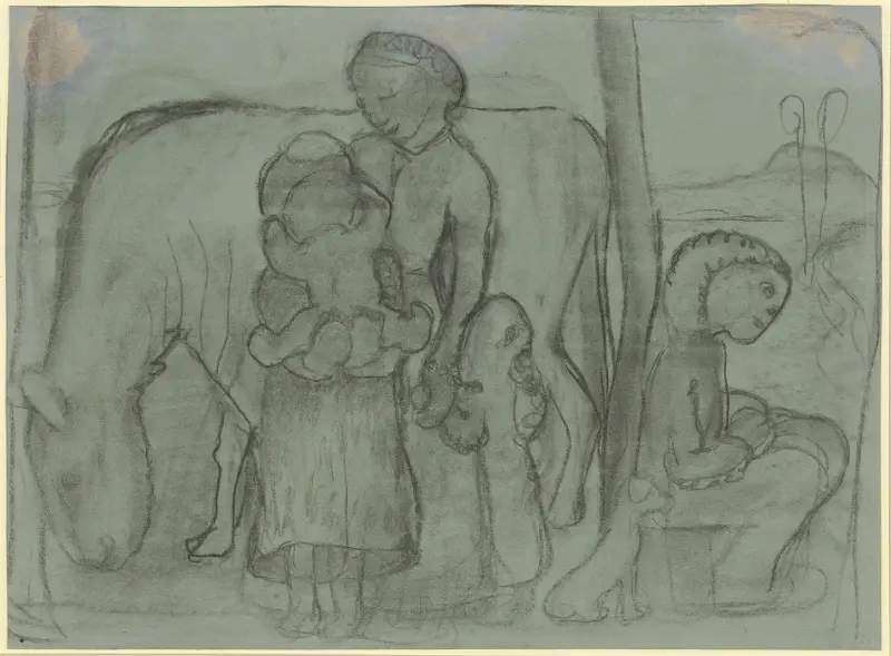 Five children, donkey and dog av Paula Modersohn-Becker