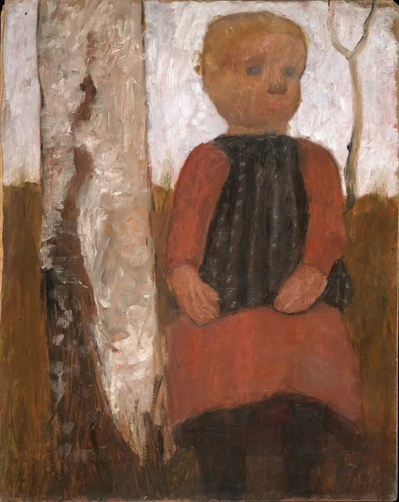 Flicka i röd klänning av Paula Modersohn-Becker