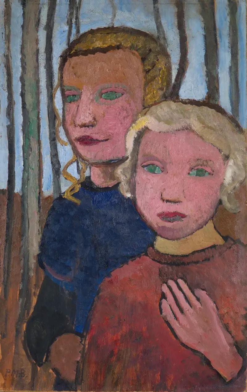 Två flickor framför björkar av Paula Modersohn-Becker