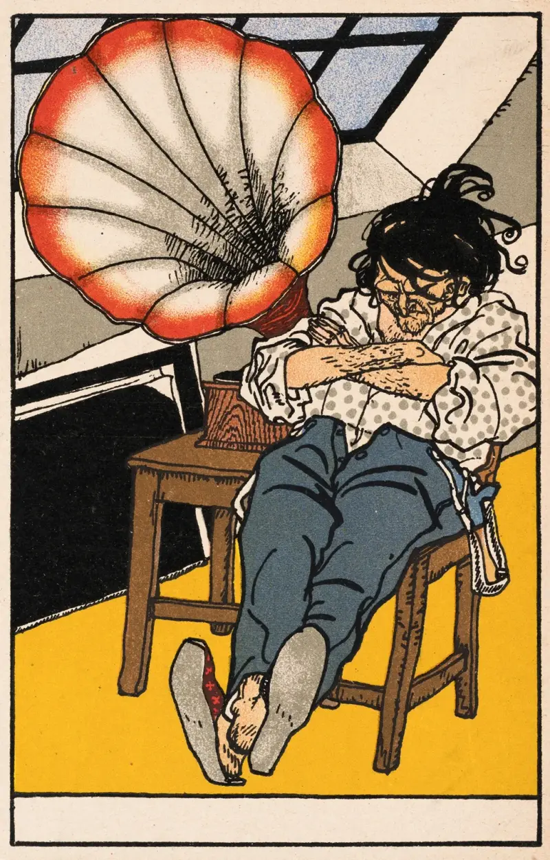 Nr. 505: Schlafender Mann mit Grammophon av Moriz Jung