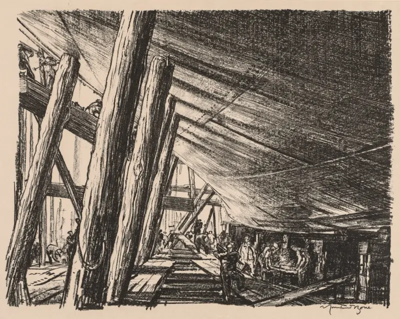 An der Clyde, 1917–1918; Bau einer Kanalfähre für den Eisenbahnverkehr von Muirhead Bone