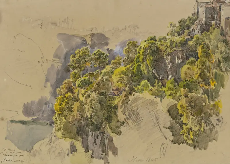 Bergssluttning med träd vid Nemi av Johann Nepomuk Rauch