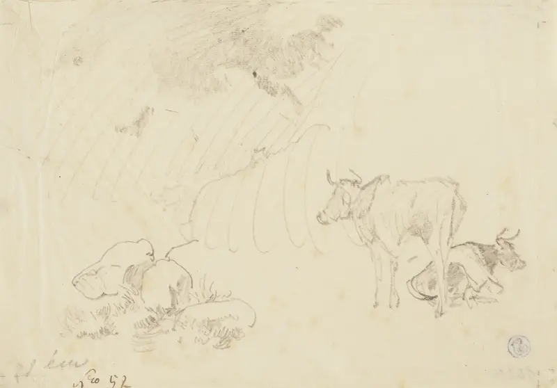 Två kor, en stående, en liggande av Johann Nepomuk Rauch