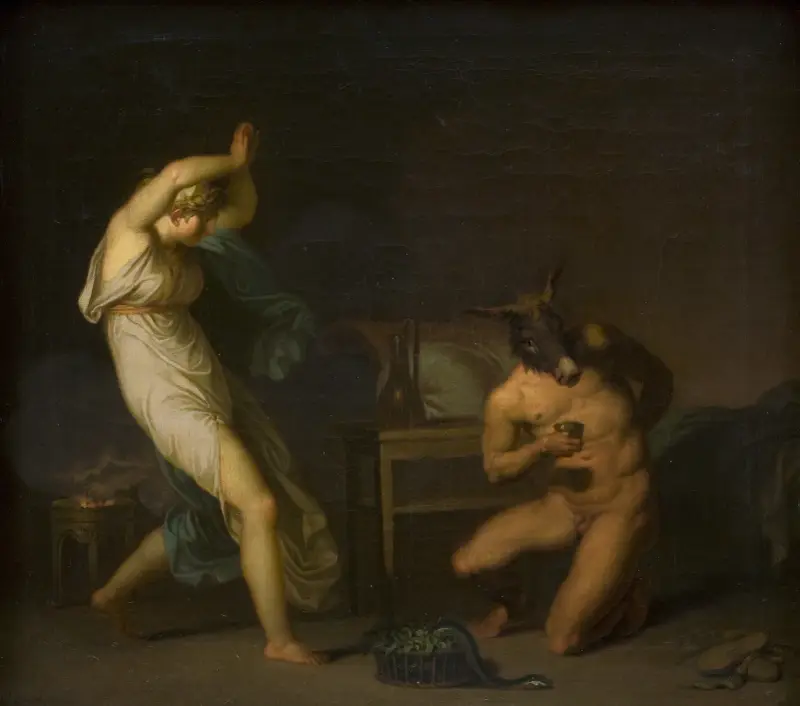 Fotis ser sin älskare Lucius förvandlad till en åsna. Motiv ur Apuleius Den gyllene åsnan av Nicolai Abildgaard