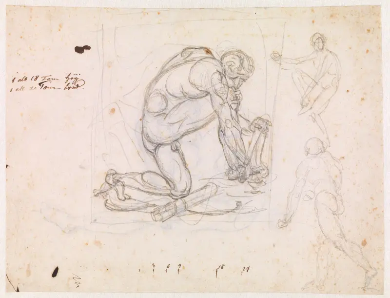 Studie till Den sårade Filoktetes, samt ett par andra studier av nakna mansfigurer av Nicolai Abildgaard