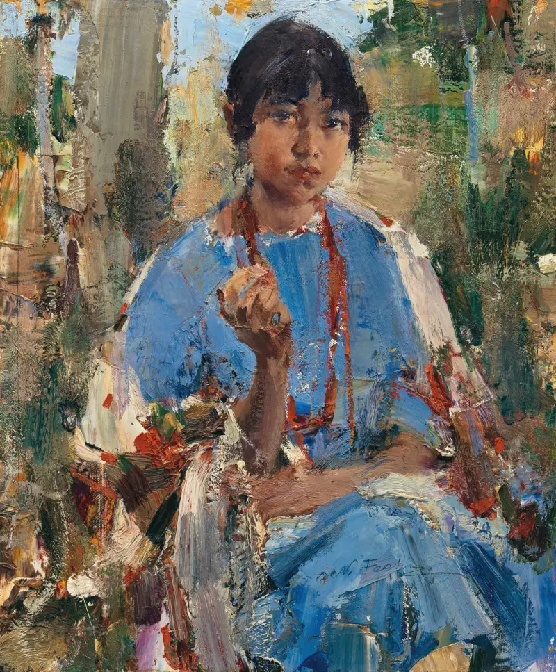 Indianflicka i blå klänning av Nicolai Fechin