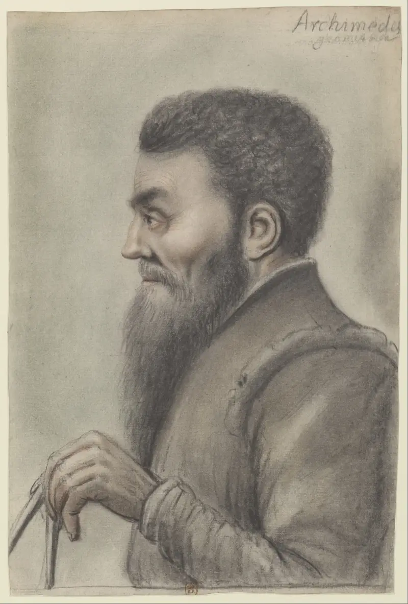 Archimedes mit einem Zirkel, im Profil nach links von Nicolas Lagneau